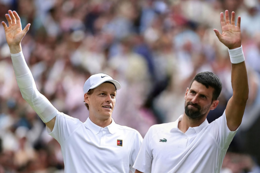 Novak Djokovic and Jannik Sinner face off before their Wimbledon 2025 semifinal match at Centre Court.