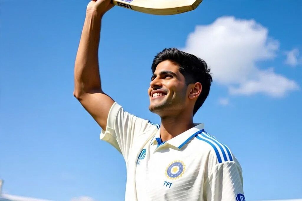 Shubman Gill celebrates his fourth Test century of the series during India’s second innings in the Manchester Test 2025.